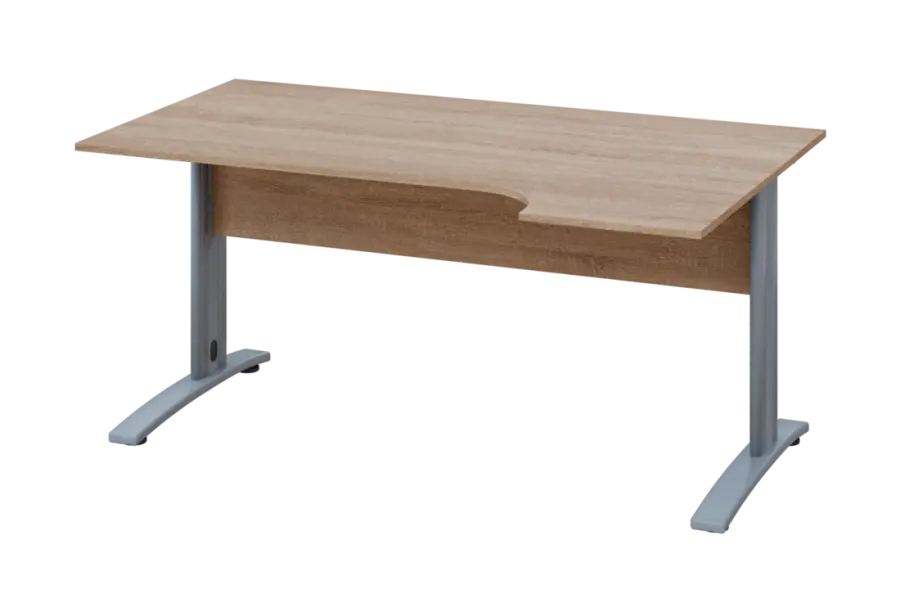 ERK 28 - 164 stůl kancelářský, rohový, pravý, kovová podnož stříbrná, deska 25 mm, široký 1600 mm, dub bardolino